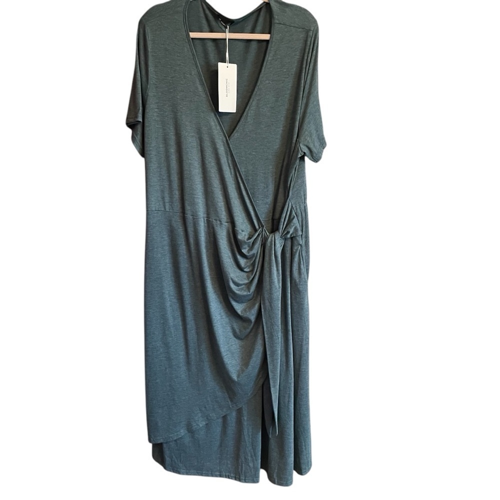 BloomChic Heathered Green Wrap Dress-Knots in front-Dome fastener-Size 22-26 NWT - Picture 3 of 11